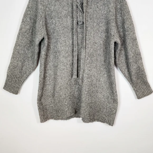 Zara Lace Up Oversized Wool Mohair Mock Neck Sweater Dress Grey Size Medium - Picture 4 of 11